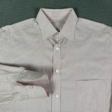 Kiton Dress Shirt Mens 16.5/42 White Red Plaid Check Long Sleeve Cotton Italy