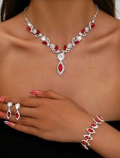 ☆ 4-tlg. Schmuckset ☆ Strass ☆ rot/silber ☆ Fashion Jewelry ☆ Hochzeit ☆