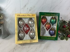 Vintage Commodore Christmas Classics 9 Hand Decorated Glass Tear Drop Ornaments