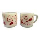 2 Federal Milk Glass Amoeba Mugs Red Vintage. Small Chips On Bottom Of One Mug.