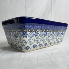 POLISH POTTERY Hand Painted BLUE FLORAL VINE ...