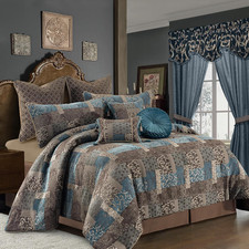 9-Piece Vintage Jacquard Comforter Set, Queen, Blue