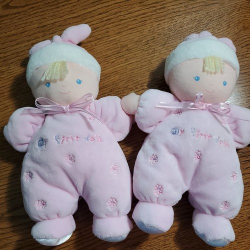 Pink Rattle Doll My First Doll Rattle Baby Just One Year Pink Plush Flowers Blue Eyes ...