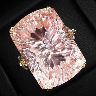 Estate Peach Pink Tourmaline Concave 50.10Ct 925 Sterling Silver Rose Gold Rings