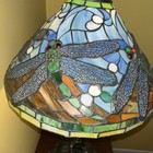 Over30 years oldStained Glass Dragonfly Table Lamp Art Nouveau Dome Shade Cherub — photo 5