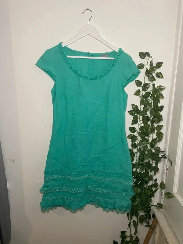 knee length dresses for ladies Per Una floral linen frilled dress – The Frockery