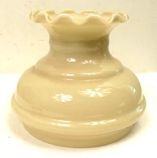 Vtg 6" Fitter Beige Custard Glass Crimp Top Student Oil Lamp Chandelier Shade