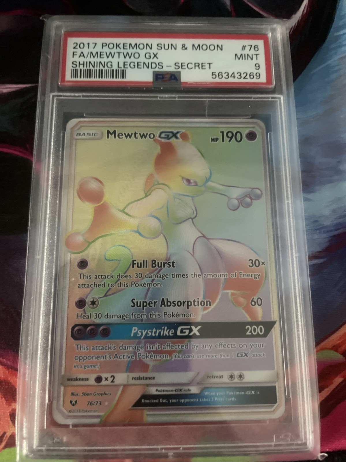 Pokémon TCG Mewtwo GX Secret Rare Shining Legends Card 76/73 Near Mint Condition