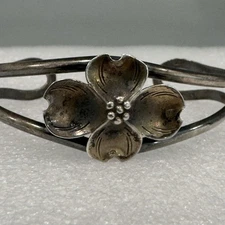 Vintage Stuart Nye Sterling Silver Dogwood Flower Blossom Cuff Bracelet