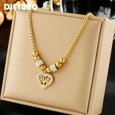 Women Necklace Heart Pendant 18K Gold Plated Stainless Steel Chain Jewelry New