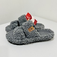EverFoams Womens Fuzzy Open-toe Slippers Soft Comfy Memory 7-8 Cool Gray NWT
