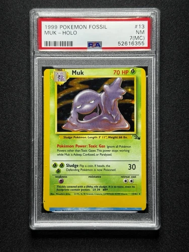 PSA 7 MC Pokemon Muk #13/62 Fossil Holo MAJOR MISCUT ERROR POP 1!