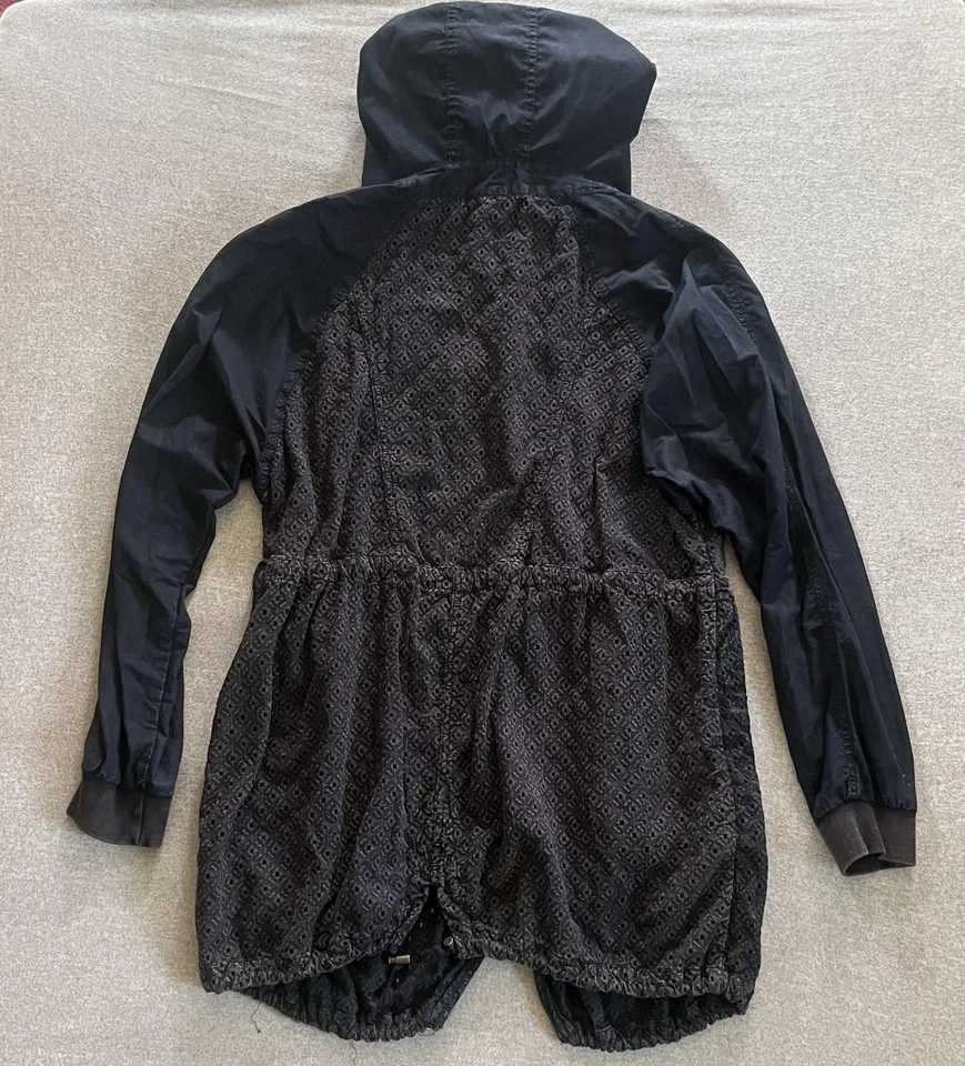 Free People Jacket Womens Medium Blue Hooded Zip Eyelet Drawstring Boho  - Image 2 of 4