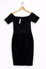 BNWT UK 12 River Island Black Velour Velvet Bodycon Mini Dress