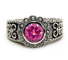 3CT Heat Treated Pink Topaz 925 Solid Sterling Silver Ring Sz 6 ZB8