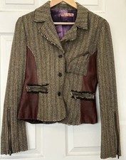 Roberta Scarpa Tweed Leather Jacket Unique Design VTG Made Italy Size 10