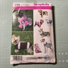 Simplicity Sewing Pattern 1239 Dog Coats in 3 Sizes, Size S, M & L New