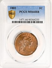 1802 DRAPED BUST 1C PCGS MS 66 RB