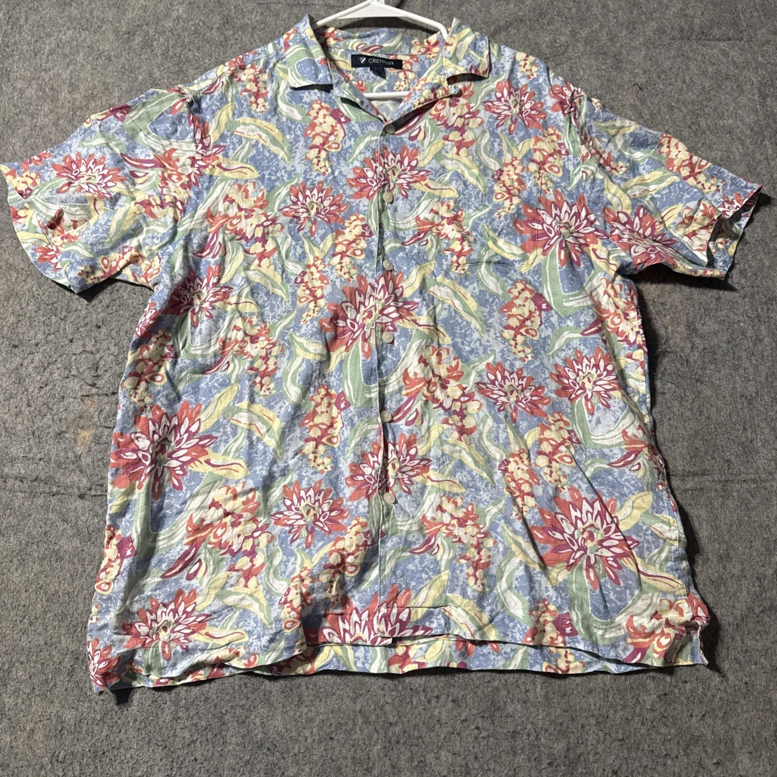 Cremieux Linen Shirt Men L Floral Short Sleeve Button Up Beach Tropical Colorful