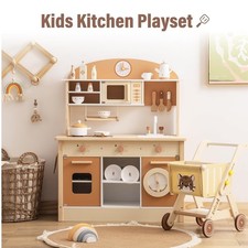 Robud Kids Wooden Kitchen Play Set Pretend Playset Toy with Play Cooker for Kids