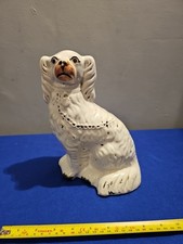 Antique Staffordshire Pottery White Spaniel Wally Dog English 25cm