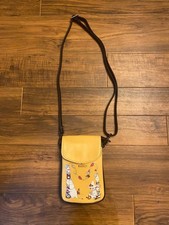 Moomin m11Y Leather Shoulder Bag Yellow Adjustable Strap Skyline Logo Used