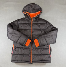 Faded Glory Unisex Kids XL 14-16 Gray/Orange Hooded Full Zip Puffer Jacket