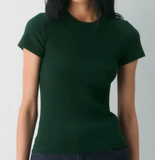 Aritzia Women's HomeStretch Ribbed  Crew Neck  T-Shirt Tee Sz S Scarab Green NWT