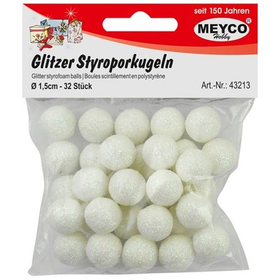 Styropor Kugeln Glitzer Weiß Iris/ Irisierend 15mm - 32 Stück