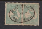 Australia 1922 1/- Blue-green Kangaroo - 3rd Wmk -  SG40  VFU pair