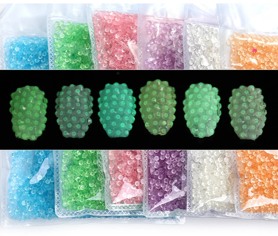 10,000pcs 3mm SS10 Glow in the Dark Flatback Resin Round Rhinestones Nail Art - Image 3 of 4
