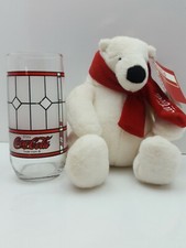 COCA COLA POLAR BEAR W RED SCARF  Coca-Cola Glass PLUSH 7" COLLECTIBLE