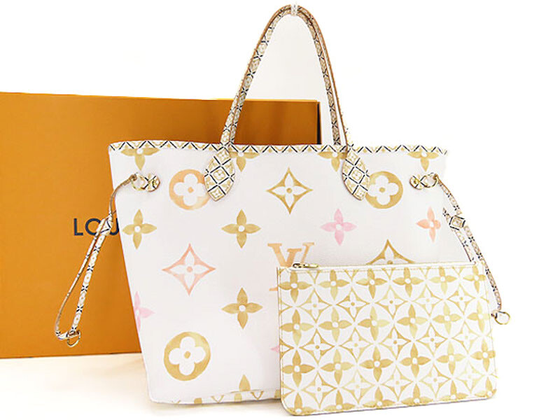 LOUIS VUITTON Neverfull MM Tote Bag BY THE POOL Beige White M22978  