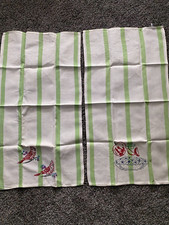 VINTAGE TEA TOWELS SET OF TWO - BIRDS AND PIE