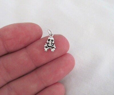 Very small Sterling Silver Skull and Crossbones mini tiny charm.