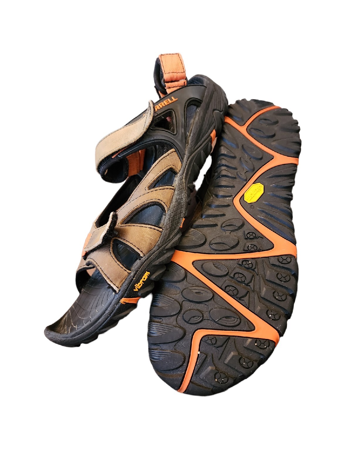 Sandali Merrell da uomo taglia 14 Unifly Vibram cinturini regolabili marrone e nero