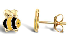 9ct Yellow Gold Bumble Bee Enamel Stud Earrings