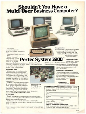 1984 Pertec System 3200 Print Ad, Multi-User Business Computer Workstations