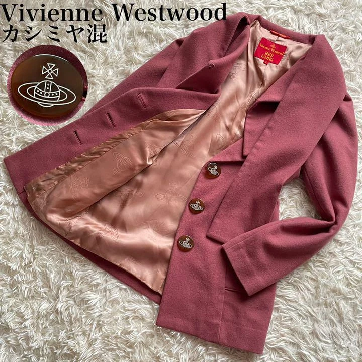 Vivienne Westwood Red Label Coat Rose Pink Orb Logo Cashmere Blend Size 2