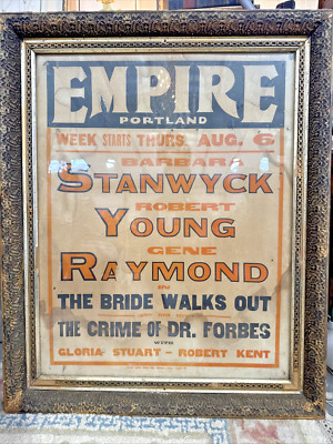 Antique 1936 The Bride Walks Out & The Crime of Dr. Forbes Framed Poster