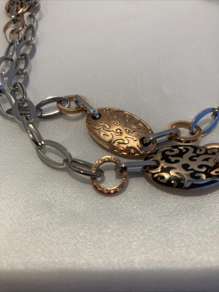 Collar de eslabones de acero inoxidable esmalte negro rodio y oro rosa hecho en Italia Rebecca Foto 2 de 4