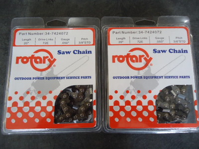 2 Pack Copperhead Full Chisel Chainsaw Chain 20'' 3/8 .050 72 DL 