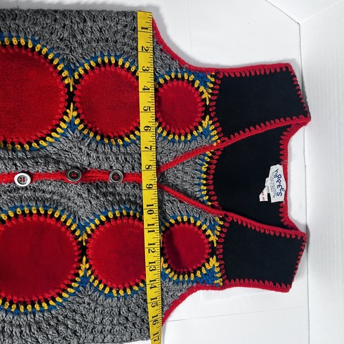 Vintage 80s Handmade Harpees Crochet Vest With 100% Calf Leather Large EUC Rare - Picture 10 of 12
