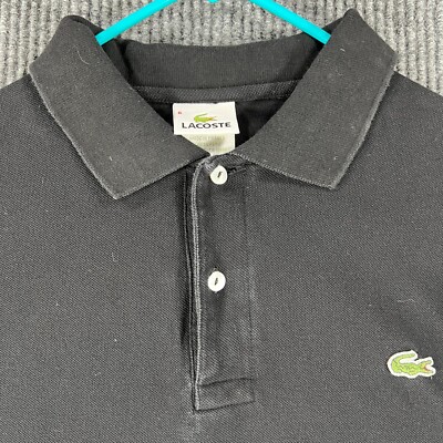 Lacoste Polo Shirt Mens Size 6 Solid Black Short Sleeve Lightweight Classic