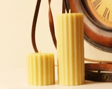 Handmade 100% Pure Beeswax Ribbed Pillar Round Candles 100% Cotton Wick US made