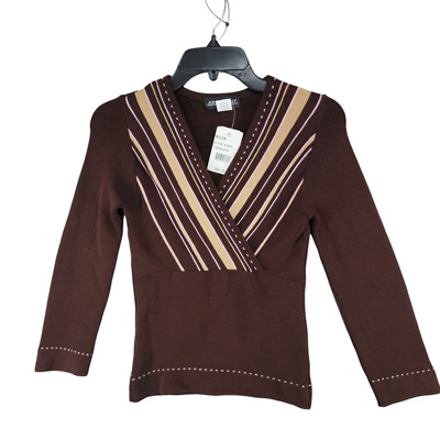 Absolutely Creative Worldwide Womens Brown V Neck Sweater Long Sleeve Size M NWT