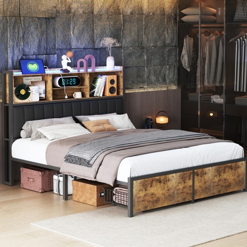 Metallbett Polsterbett Doppelbett 180x200cm Bettgestell mit 2 Schubladen LED&USB - Bild 10 von 12