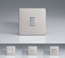 Varilight Flat Screwless Satin Chrome Light Switches, Plug Sockets, TV Sockets