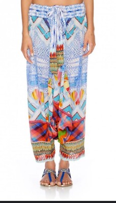 Camilla Franks Drop Crotch Harem Pants In Ottoman Sky Print 100% Silk Size Small