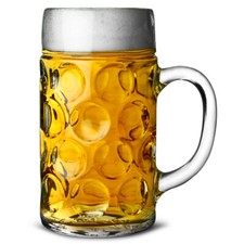 German Beer Stein Glass CE Lined at 2 Pints - Dimpled German Beer Mug